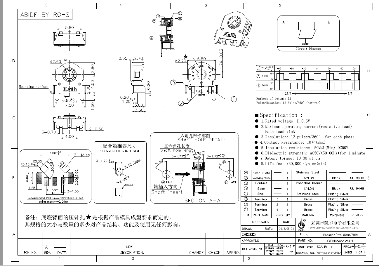 Kailh Manufacturer Mini Encoder Switch, Used On Car Video Scrollwheel ...