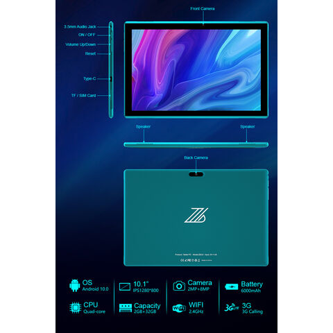 Tablette PC OEM 10,1 pouces Android 10.0 Appel 3G SIM 10,1 pouces 2+32GB Quad-Core 6000mAh IPS1280*800 - Fabricant d'origine