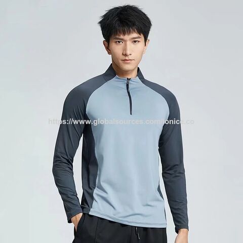 Camisetas Deportivas Casuales de Gimnasio para Hombre con Cremallera de 1/4, Cuello Alto y Manga Larga - Ropa de Entrenamiento para Ciclismo