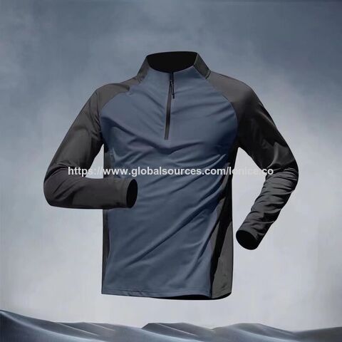 Camisetas Deportivas Casuales de Gimnasio para Hombre con Cremallera de 1/4, Cuello Alto y Manga Larga - Ropa de Entrenamiento para Ciclismo