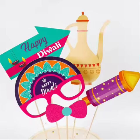 Adereços engraçados para cabine de fotos de Diwali, acessórios para cabine de fotos de festa, adereços para selfie de festa de Diwali, suprimentos de decoração, festa hindu