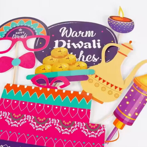 Adereços engraçados para cabine de fotos de Diwali, acessórios para cabine de fotos de festa, adereços para selfie de festa de Diwali, suprimentos de decoração, festa hindu