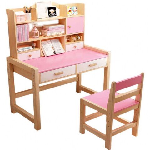 Ensemble bureau et chaise d'apprentissage en bois vert pour enfants, hauteur réglable, table d'étude avec étagère de rangement à 3 niveaux et 4 tiroirs