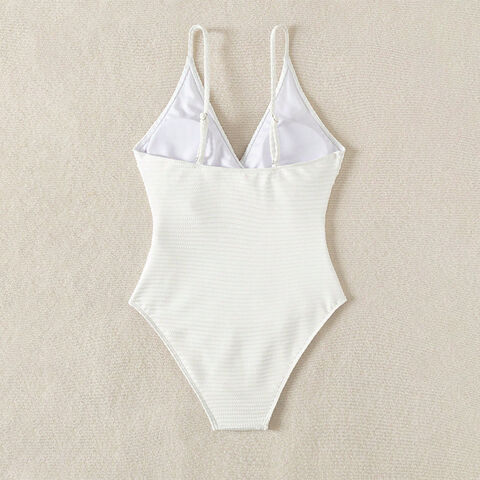 OEM Logo Personalizado Monokini Solapado Traje de Baño de Una Pieza con Aro de Resina, Ropa de Playa Sexy con Tirantes Ajustables