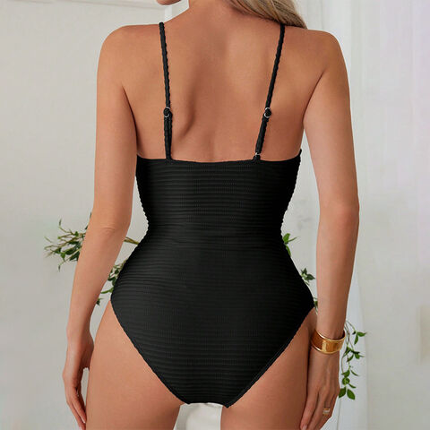 OEM Logo Personalizado Monokini Solapado Traje de Baño de Una Pieza con Aro de Resina, Ropa de Playa Sexy con Tirantes Ajustables