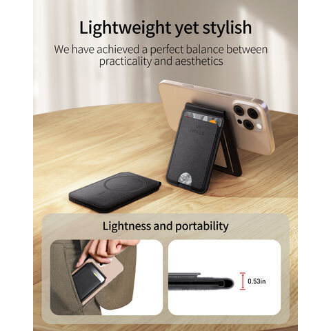 Magnetische Handy-Geldbörse mit verstellbarem Ständer 0-165° Betrachtungswinkel - 5 Karten Kapazität - Freisprecheinrichtung für iPhone Video Wiedergabe