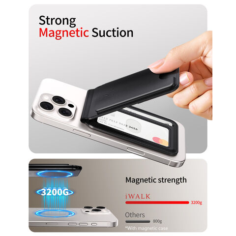 Magnetische Handy-Geldbörse mit verstellbarem Ständer 0-165° Betrachtungswinkel - 5 Karten Kapazität - Freisprecheinrichtung für iPhone Video Wiedergabe