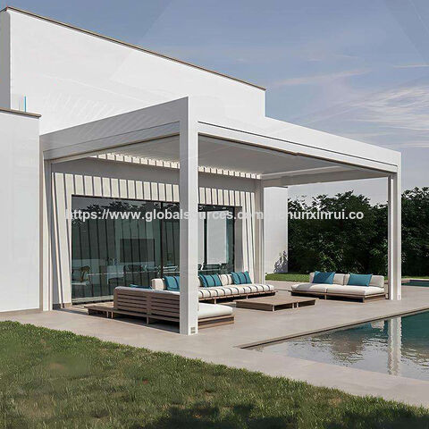 Pergola Bioclimatique Motorisée avec Lumières LED pour Jardin, Patio, Cour, Fête, Mariage, Cérémonie - Pergola Rétractable Contemporaine