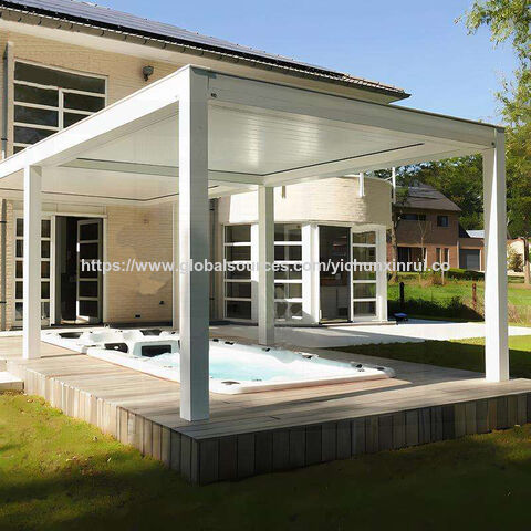 Pergola Bioclimatique Motorisée avec Lumières LED pour Jardin, Patio, Cour, Fête, Mariage, Cérémonie - Pergola Rétractable Contemporaine