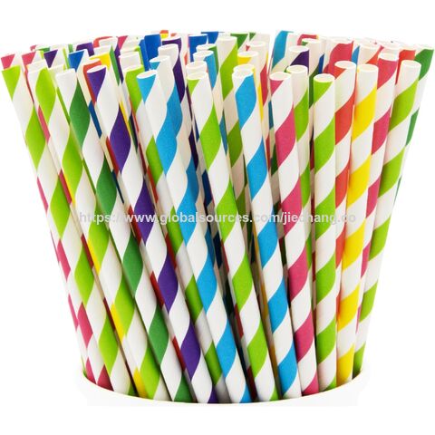 100% Biodegradable Striped Paper Drinking Straws 100pcs/bag Individual Packaging Food Safe Ink Single-use Straws