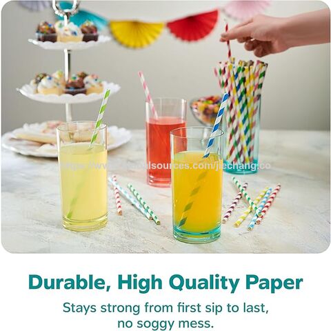 100% Biodegradable Striped Paper Drinking Straws 100pcs/bag Individual Packaging Food Safe Ink Single-use Straws