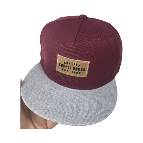 Casquette de sport pour homme 100 % polyester sergé lourd avec impression en caoutchouc, patch en suédine artificielle « produits d'approvisionnement de qualité », 5 panneaux, avec PLA