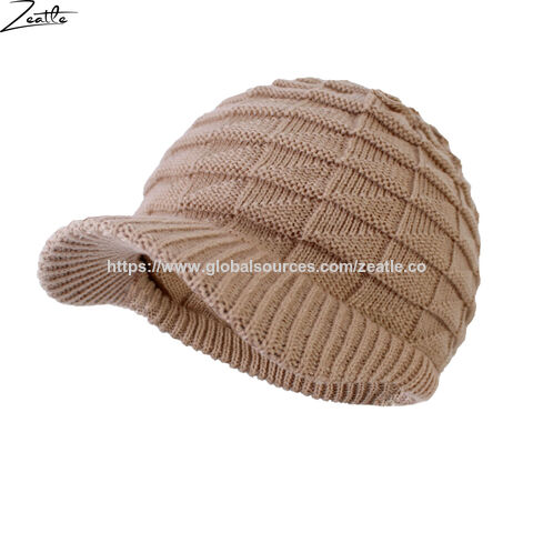 Elegante Wintermütze mit Zopfmuster, Schirmmütze/Taximütze, Strickmütze mit Visier, warmes Plüschfleece-Futter direkt vom Hersteller