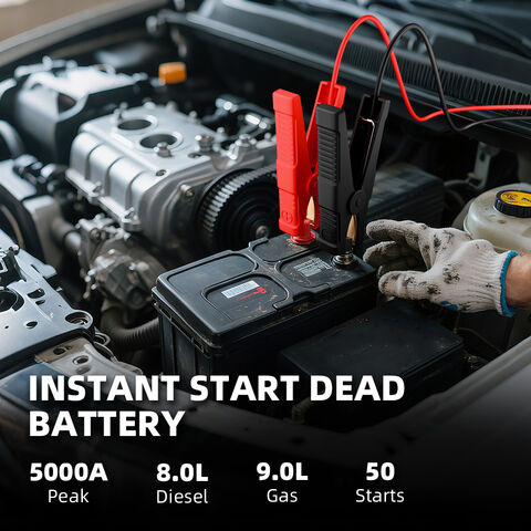 Arrancador de Coche 5000A 12V e Inflador de Neumáticos, Cilindro de 22mm, con Luz LED Plegable, para Motores Diésel y de Gasolina