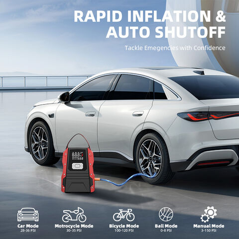 Arrancador de Coche 5000A 12V e Inflador de Neumáticos, Cilindro de 22mm, con Luz LED Plegable, para Motores Diésel y de Gasolina