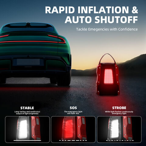 Arrancador de Coche 5000A 12V e Inflador de Neumáticos, Cilindro de 22mm, con Luz LED Plegable, para Motores Diésel y de Gasolina