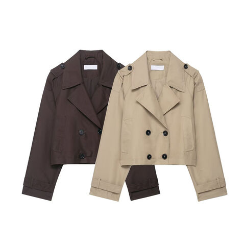 Gabardina Corta para Mujer con Relieve Personalizado: Prenda Exterior de Otoño Versátil con Doble Botonadura, Chaqueta Vintage Directa de Fábrica ODM OEM