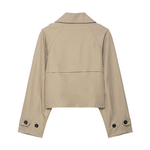 Gabardina Corta para Mujer con Relieve Personalizado: Prenda Exterior de Otoño Versátil con Doble Botonadura, Chaqueta Vintage Directa de Fábrica ODM OEM