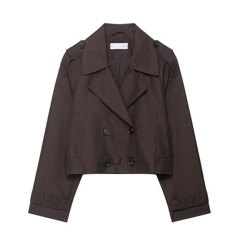 Gabardina Corta para Mujer con Relieve Personalizado: Prenda Exterior de Otoño Versátil con Doble Botonadura, Chaqueta Vintage Directa de Fábrica ODM OEM