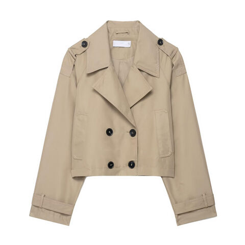 Gabardina Corta para Mujer con Relieve Personalizado: Prenda Exterior de Otoño Versátil con Doble Botonadura, Chaqueta Vintage Directa de Fábrica ODM OEM
