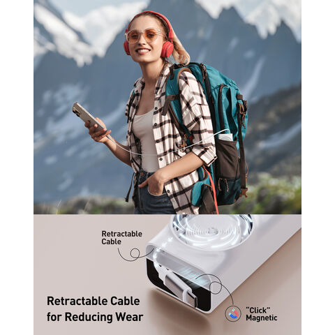 Kompakte 20000mAh Powerbank, 28% kleiner mit einziehbarem Kabel, 65W PD Schnellladung, leichtes tragbares Ladegerät für Geschäftsreisen