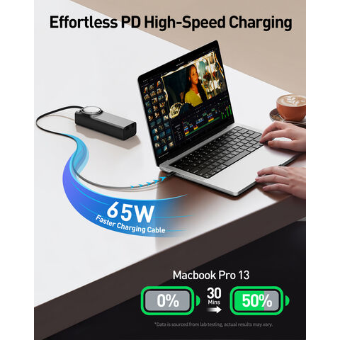 Kompakte 20000mAh Powerbank, 28% kleiner mit einziehbarem Kabel, 65W PD Schnellladung, leichtes tragbares Ladegerät für Geschäftsreisen