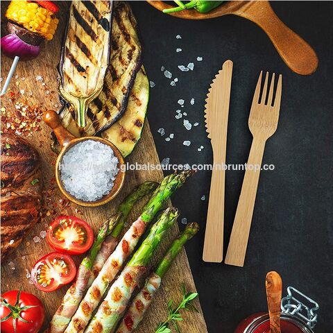 Ensemble de couverts en bois jetables personnalisés, 100 % bambou biodégradable et écologique, à bas prix pour les fêtes et les restaurants