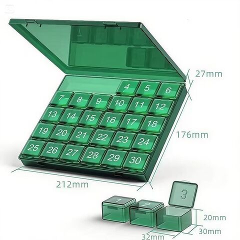 Boîte de Rangement de Voyage pour Médicaments et Comprimés, 30 Compartiments, Pilulier Hebdomadaire