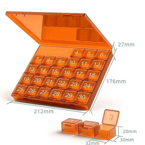 Boîte de Rangement de Voyage pour Médicaments et Comprimés, 30 Compartiments, Pilulier Hebdomadaire