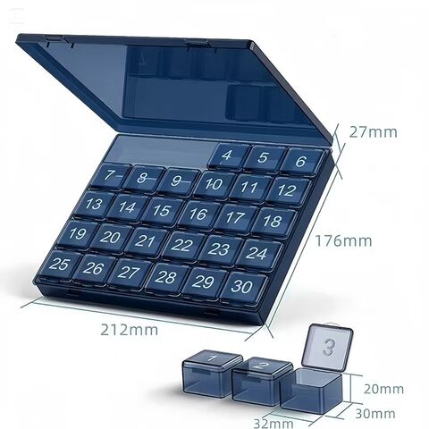 Boîte de Rangement de Voyage pour Médicaments et Comprimés, 30 Compartiments, Pilulier Hebdomadaire