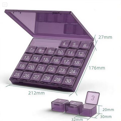 Boîte de Rangement de Voyage pour Médicaments et Comprimés, 30 Compartiments, Pilulier Hebdomadaire