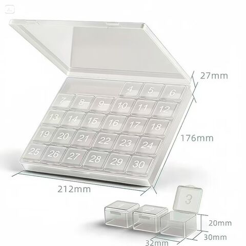Boîte de Rangement de Voyage pour Médicaments et Comprimés, 30 Compartiments, Pilulier Hebdomadaire