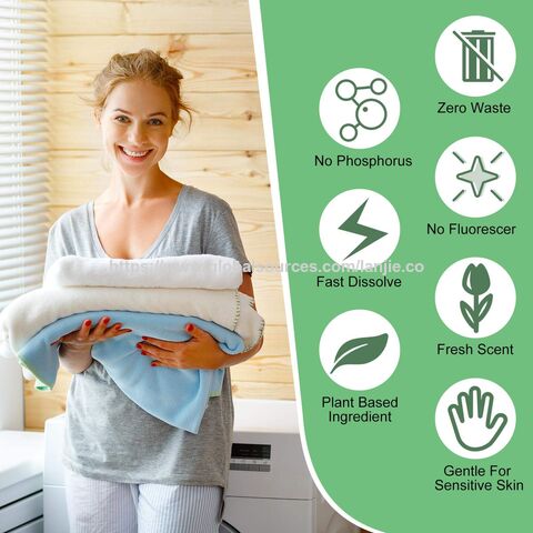 Folhas de Lavanderia à Base de Plantas com Mistura Tripla de Enzimas, Fórmula Segura para Cores e Testada por Dermatologistas para Pele Sensível e Roupas de Bebê
