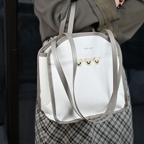 Koreanische INS Mommy Bag Canvas Mutter- und Babytasche Leichte Handtasche Bequeme Tasche One Shoulder Weiß