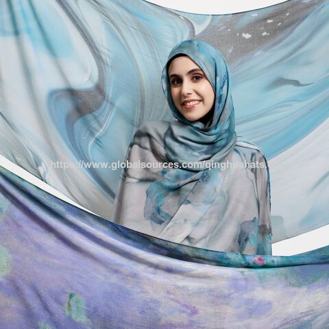 Fabrik Großhandel Hochwertige neueste atmungsaktive weiche Schals Modal Hijabs Kopftuch Aquarelldruck Schal für muslimische Frauen