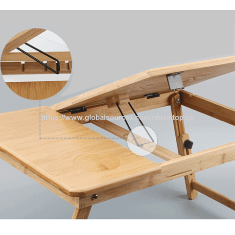 Soportes para portátiles de bambú al por mayor, escritorio ajustable para computadora, bandeja plegable para computadora para sala de estudio