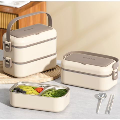 Doppellagige Lunchbox aus Edelstahl 304, mikrowellengeeignet, auslaufsicher und warmhaltend