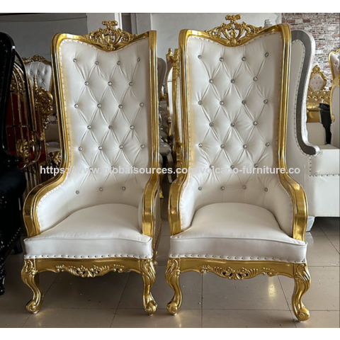 Sillas de rey/princesa personalizadas, sillas de respaldo alto y decoraciones de vestíbulo talladas en madera maciza para el vestíbulo del hotel
