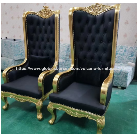 Sillas de rey/princesa personalizadas, sillas de respaldo alto y decoraciones de vestíbulo talladas en madera maciza para el vestíbulo del hotel