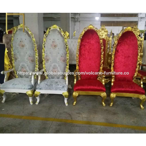 Sillas de rey/princesa personalizadas, sillas de respaldo alto y decoraciones de vestíbulo talladas en madera maciza para el vestíbulo del hotel