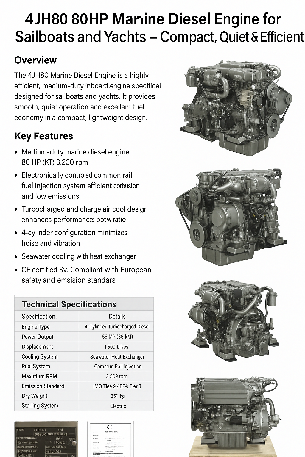 80 Hp Engine 4jh80 Compact 80hp Marine Diesel Engine With Direct Injection For ...