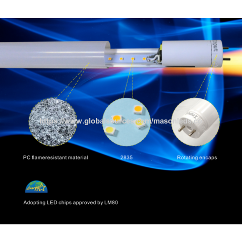 Lâmpada tubular T8 LED economizadora de energia, 0,6m 8W, 50.000 horas, iluminação interna, fácil de substituir, opção rotativa