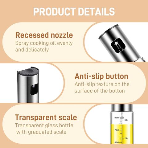 2er-Pack Ölsprüher Glas 100 ml, Ölspray für Heißluftfritteuse, Sprühflasche für Speiseöl, Olivenölsprüher.
