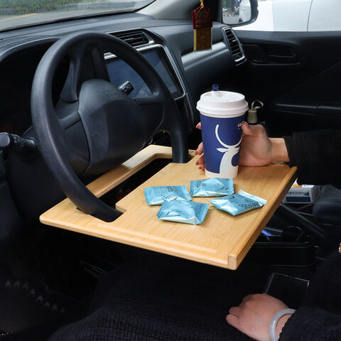 Umweltfreundliches Bambus-Lenkradtablett mit Getränkehalter – Erweiterbares Auto-Organizer-Tablett