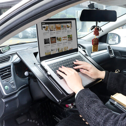 Umweltfreundliches Bambus-Lenkradtablett mit Getränkehalter – Erweiterbares Auto-Organizer-Tablett