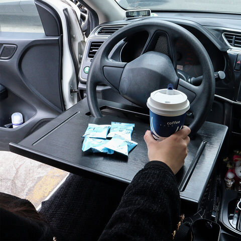 Umweltfreundliches Bambus-Lenkradtablett mit Getränkehalter – Erweiterbares Auto-Organizer-Tablett