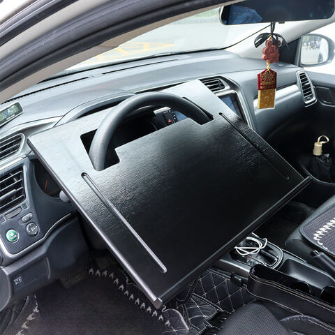 Umweltfreundliches Bambus-Lenkradtablett mit Getränkehalter – Erweiterbares Auto-Organizer-Tablett