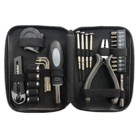 Jeu d'outils de quincaillerie en fer blanc de 27 pièces, cadeau promotionnel avec logo, boîte en fer blanc et doublure en tissu Oxford, idéal pour la maison et le bureau