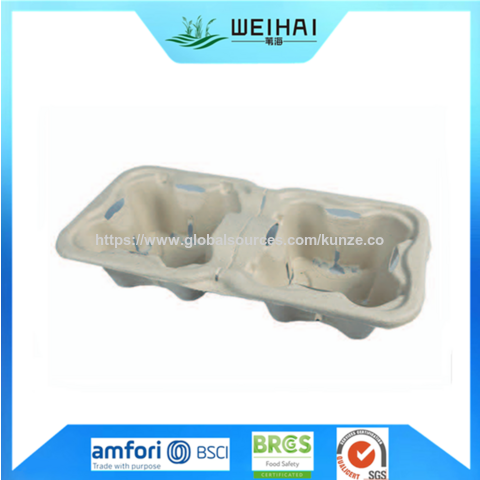 Portavasos Desechables Biodegradables de 4 Celdas, Bandejas para Llevar, Pulpa de Bagazo, Soportes para Vasos de Café, Transportadores de Bebidas