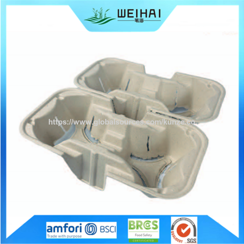 Portavasos Desechables Biodegradables de 4 Celdas, Bandejas para Llevar, Pulpa de Bagazo, Soportes para Vasos de Café, Transportadores de Bebidas